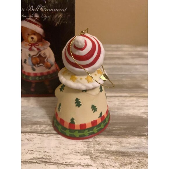Kirkland Porcelain Bear Bell Ornament w/ Dangling Legs in Box Vintage 2000s - Picture 7 of 12